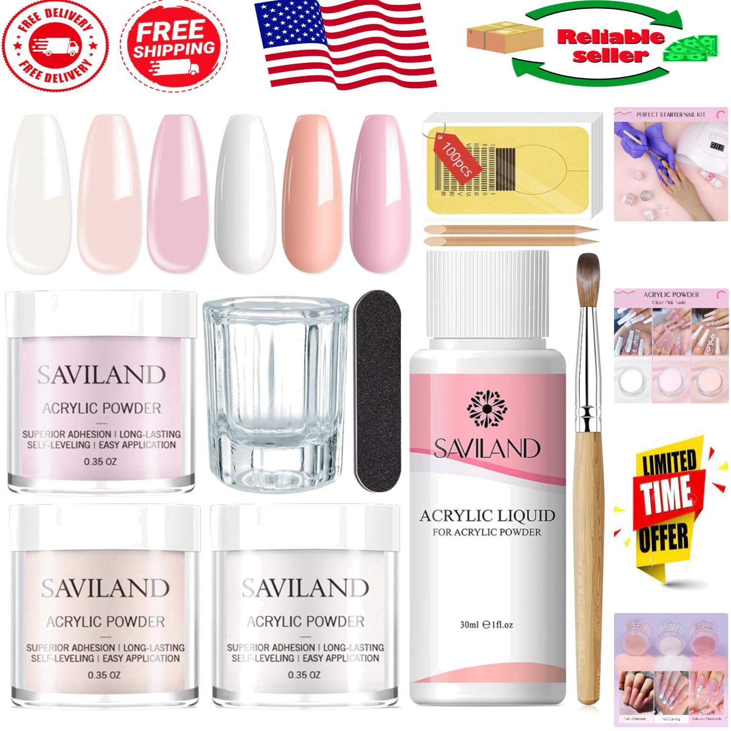 Saviland Acrylic Nail Starter Kit – Clear Pink Nude, Perfect for Home Nail Art