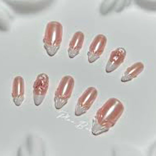 Pink & Silver Glitter Shiny Pre-Designed Long Almond Press-On Nails Set