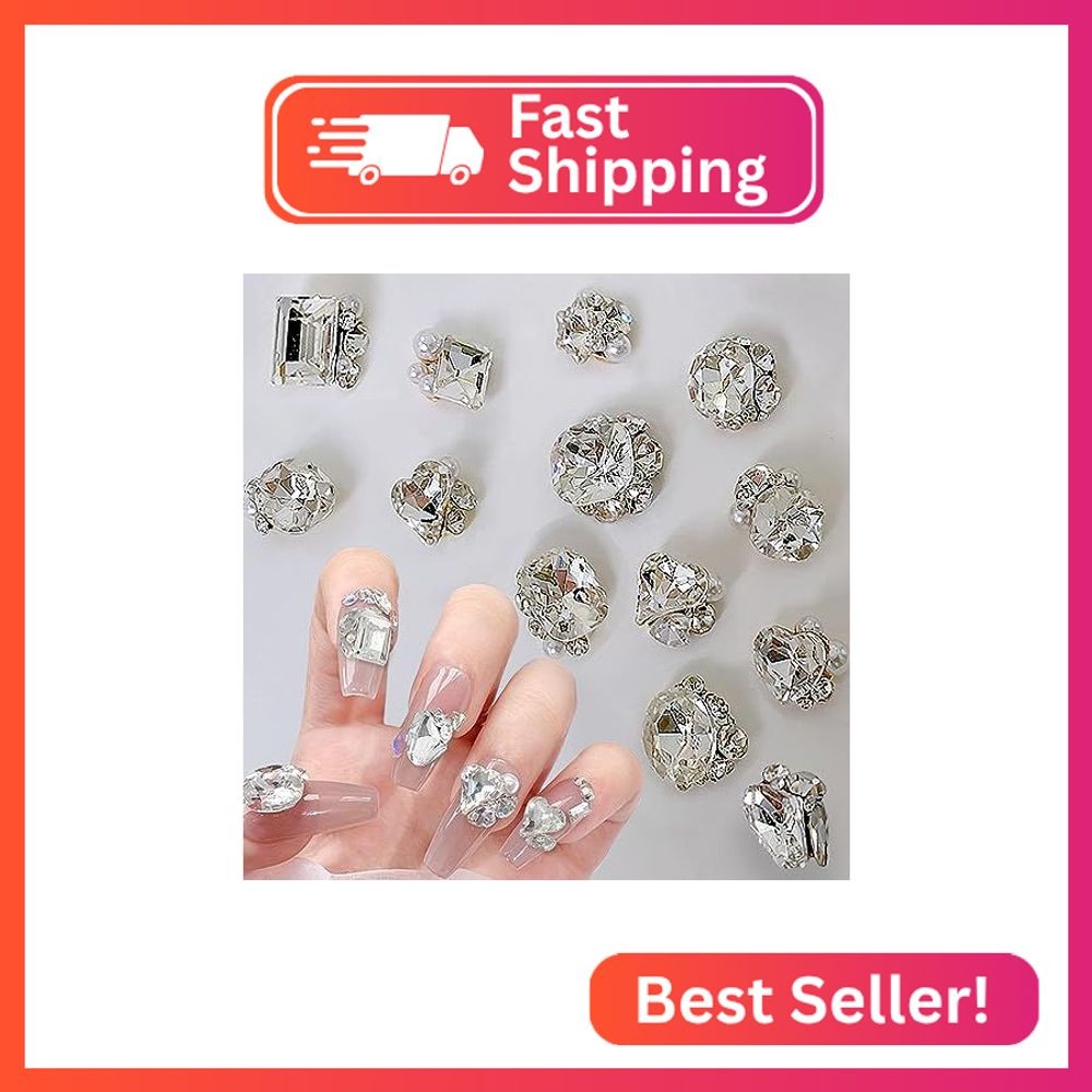 8 PCS 3D Pearls Nail Rhinestones Nail Charms,Luxury Shiny Heart Pearl Gems Nail