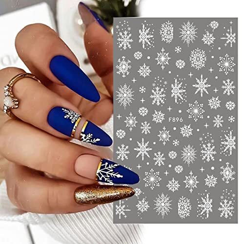 8PCS Snowflake Nail Art Stickers White Glitter Snow Nail Design 3D Self