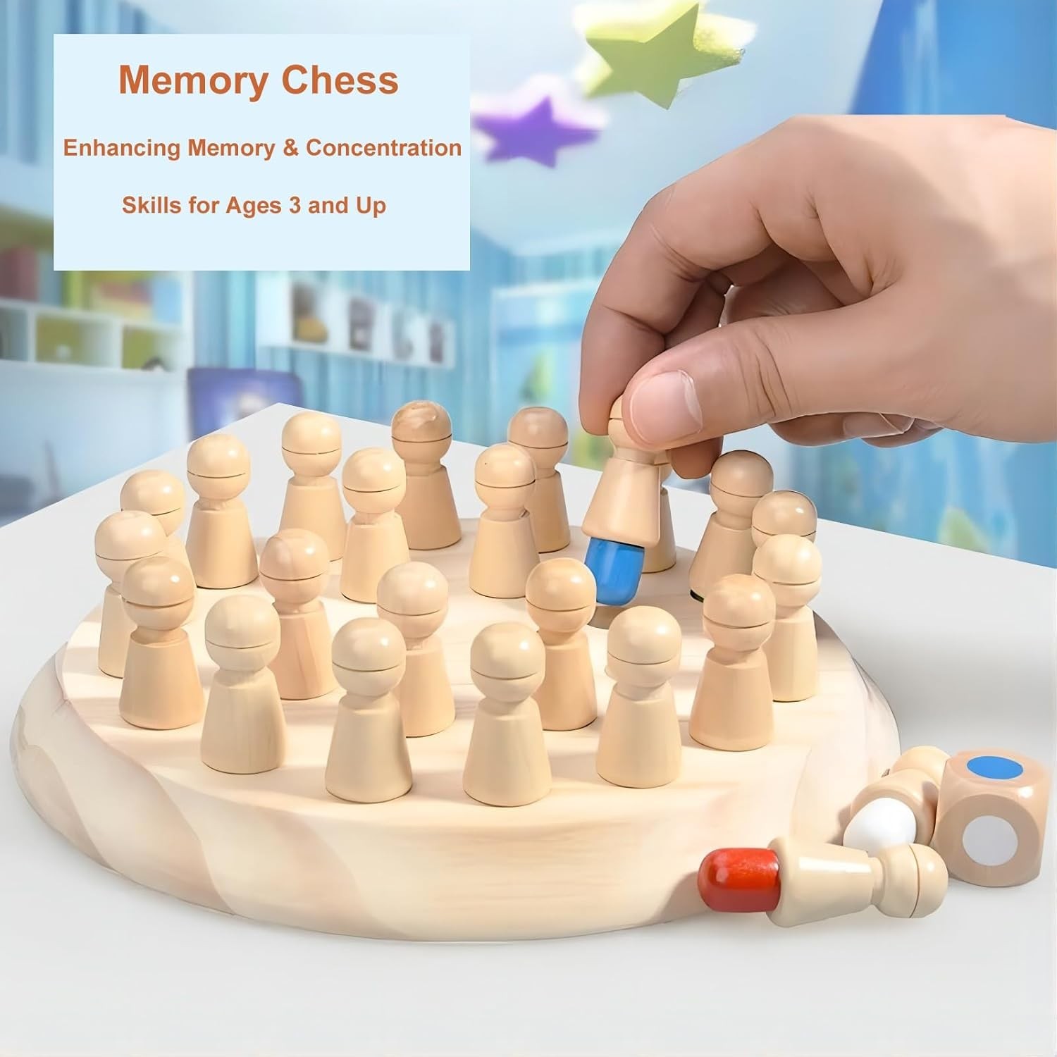 Wooden Memory Chess Board Game: Color 6.5 x x 1.77 inches, Multi-color