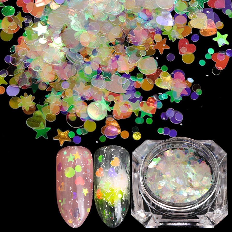 3D Transparent Mermaid NAIL GLITTER Pixel unicorn aurora effect powder AB DF-01