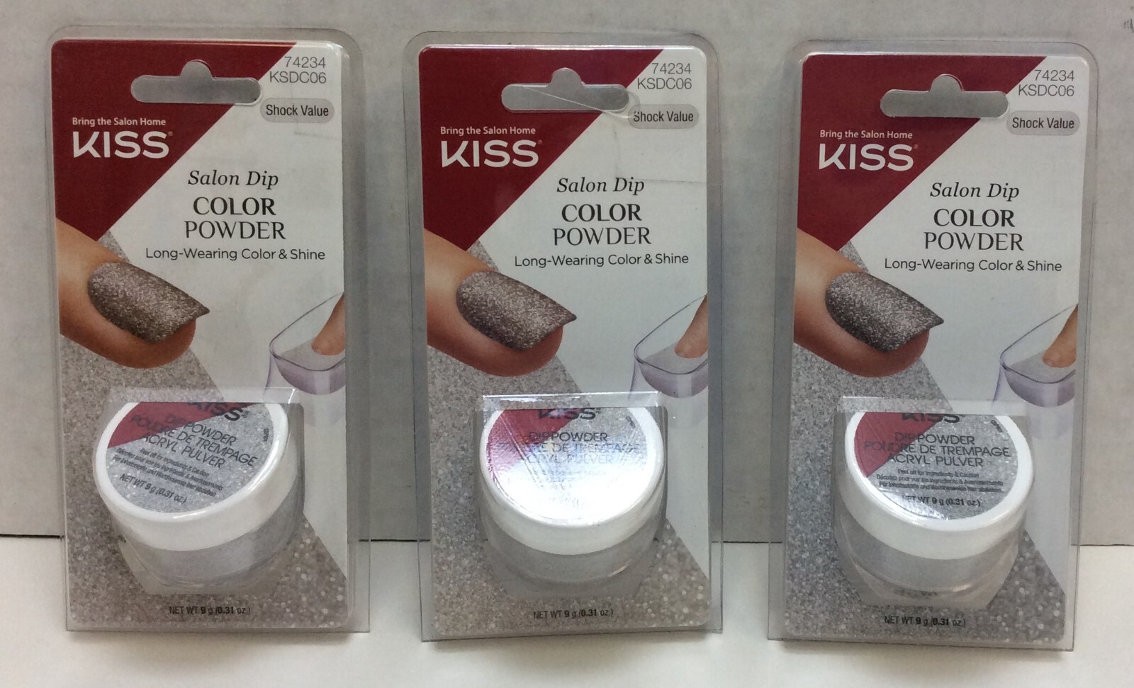 Kiss Salon Dip Color Powder, 0.31 Oz, Lot of 3, 74234 KSDC06, Free Shipping