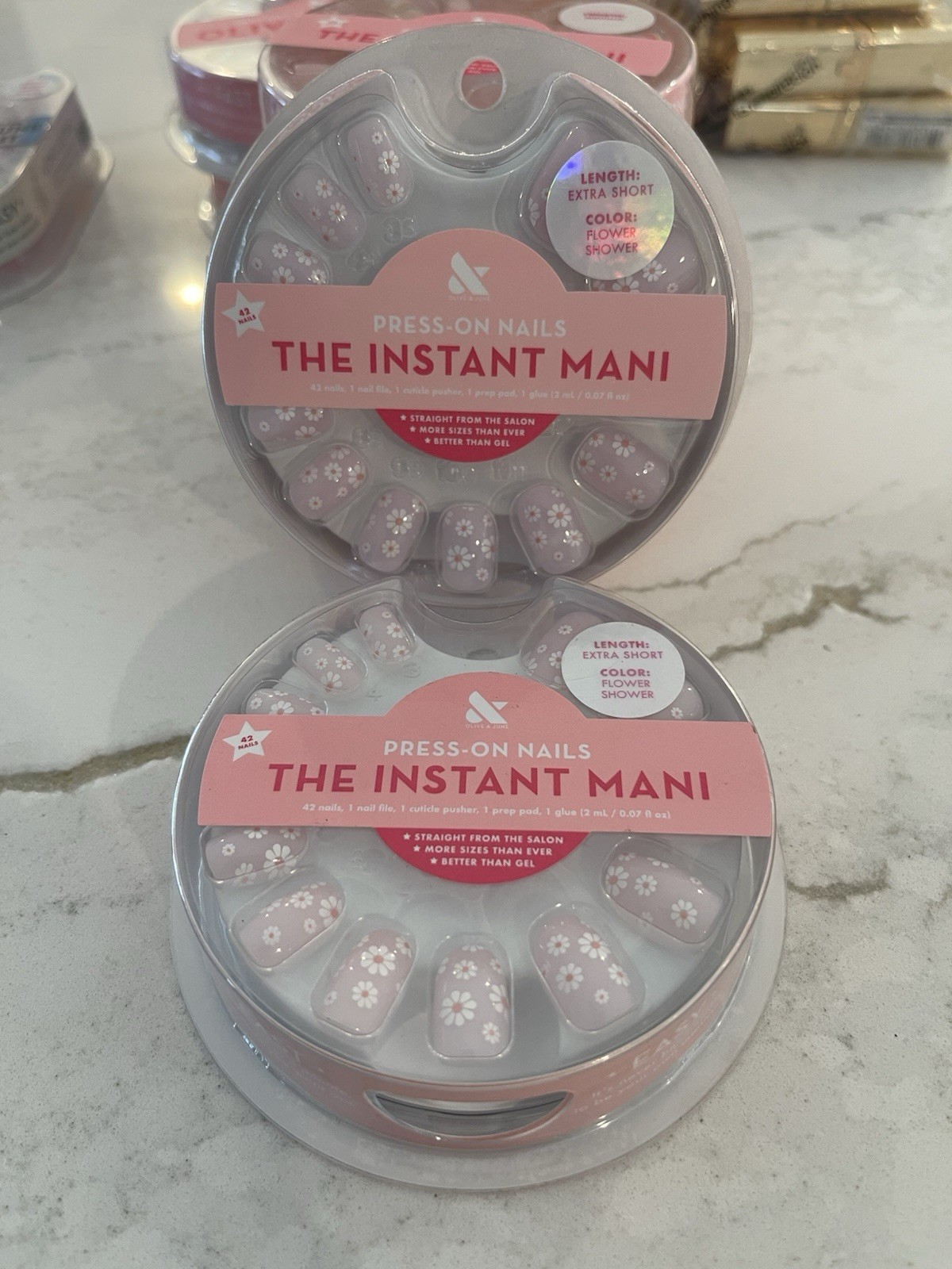 Olive and June Press On Nails The Instant Mani LOT OF 2 Extra Short Daisy 🌼