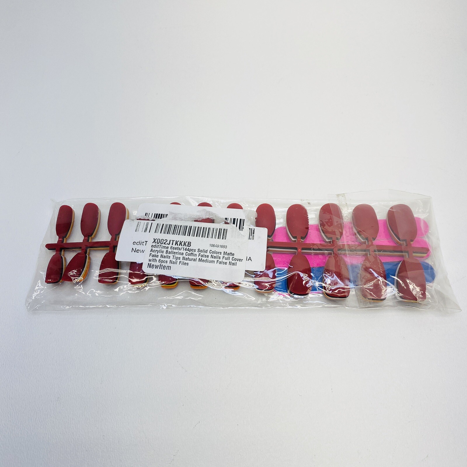 6 sets/144 Pcs Solid Colors Matte Acrylic Ballerina Coffin False Nails Full