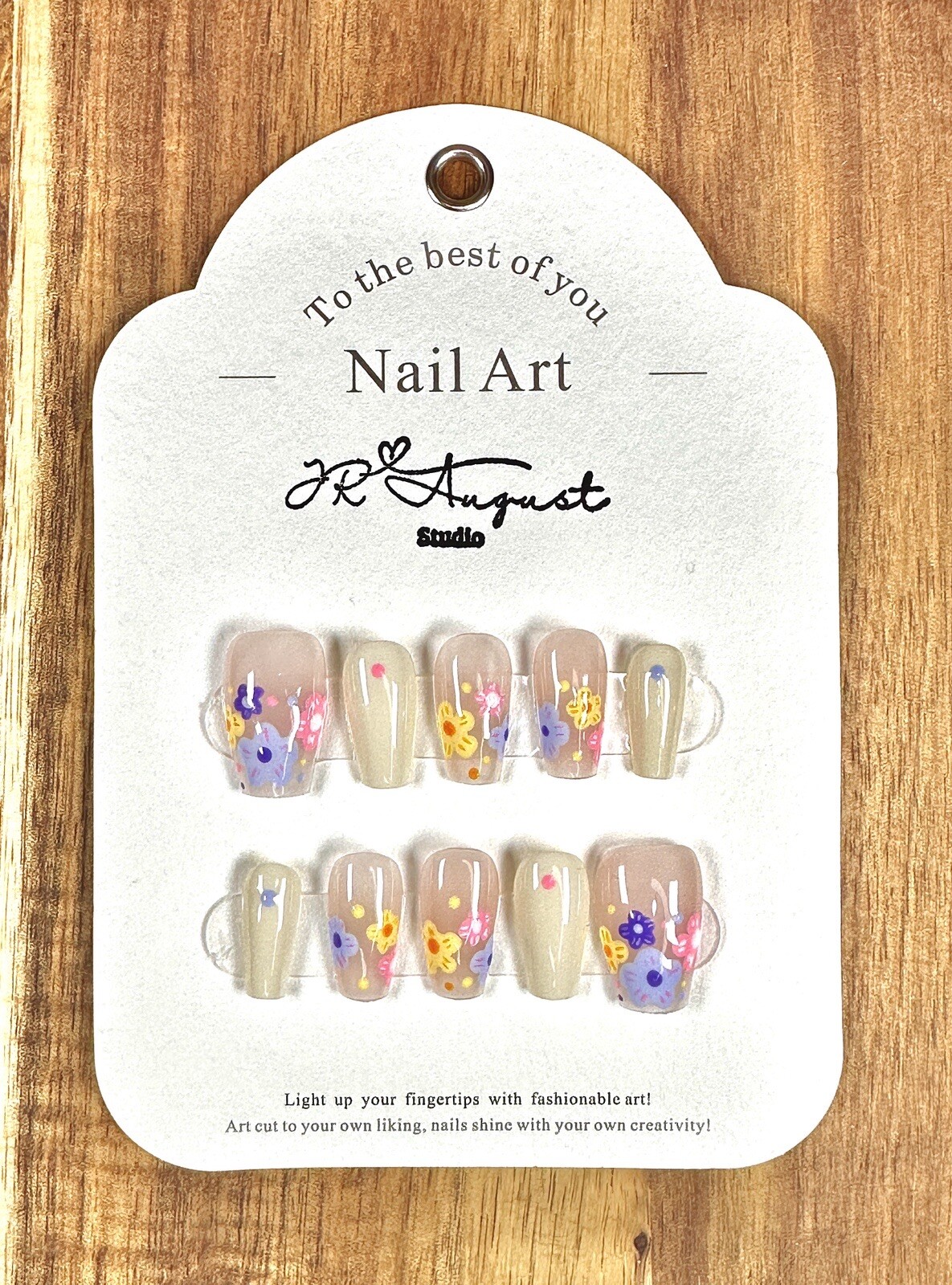 press on nails handmade Spring Flowers Medium Coffin S M L