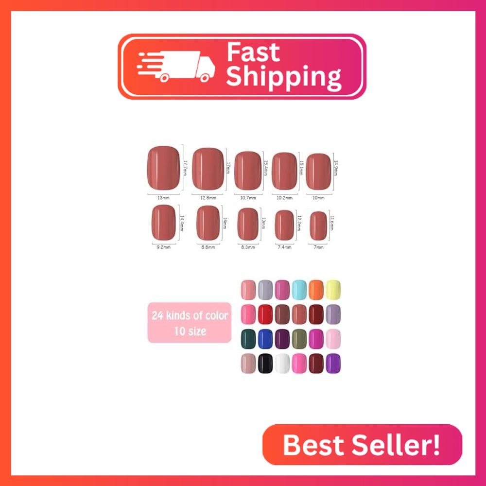 EBANKU 24 Colors Short Square Press on Nails Solid Color Fake Nail