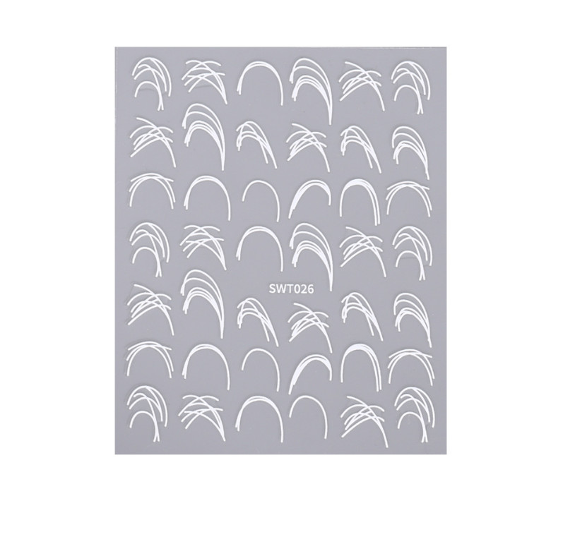 2Pcs Decoration 3D Silver White French Stripe Curve Line Tips Nail Stickers NH27