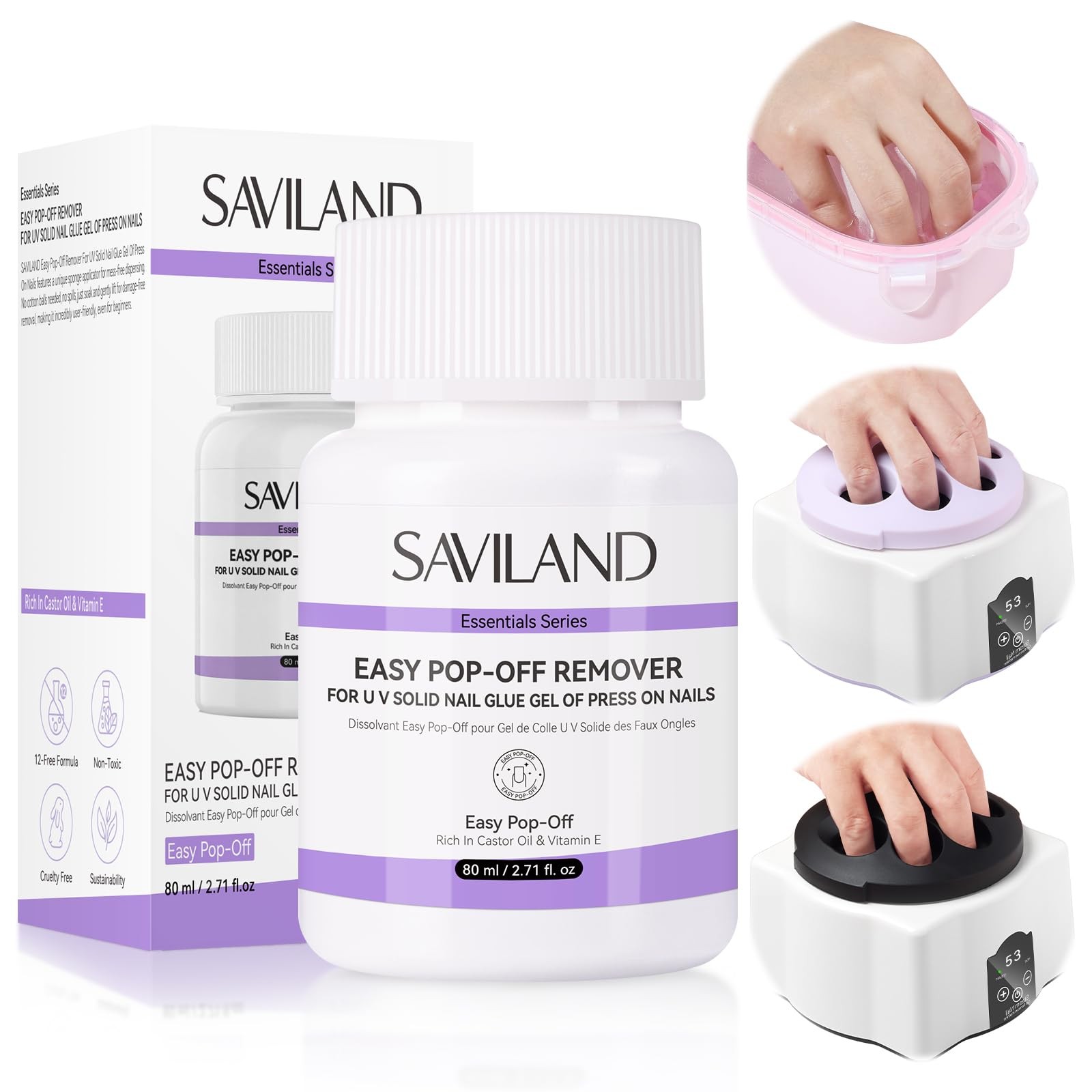 SAVILAND Plant-Based Nail Polish Remover Kit: 6.76 fl.oz Non Acetone Purple-4