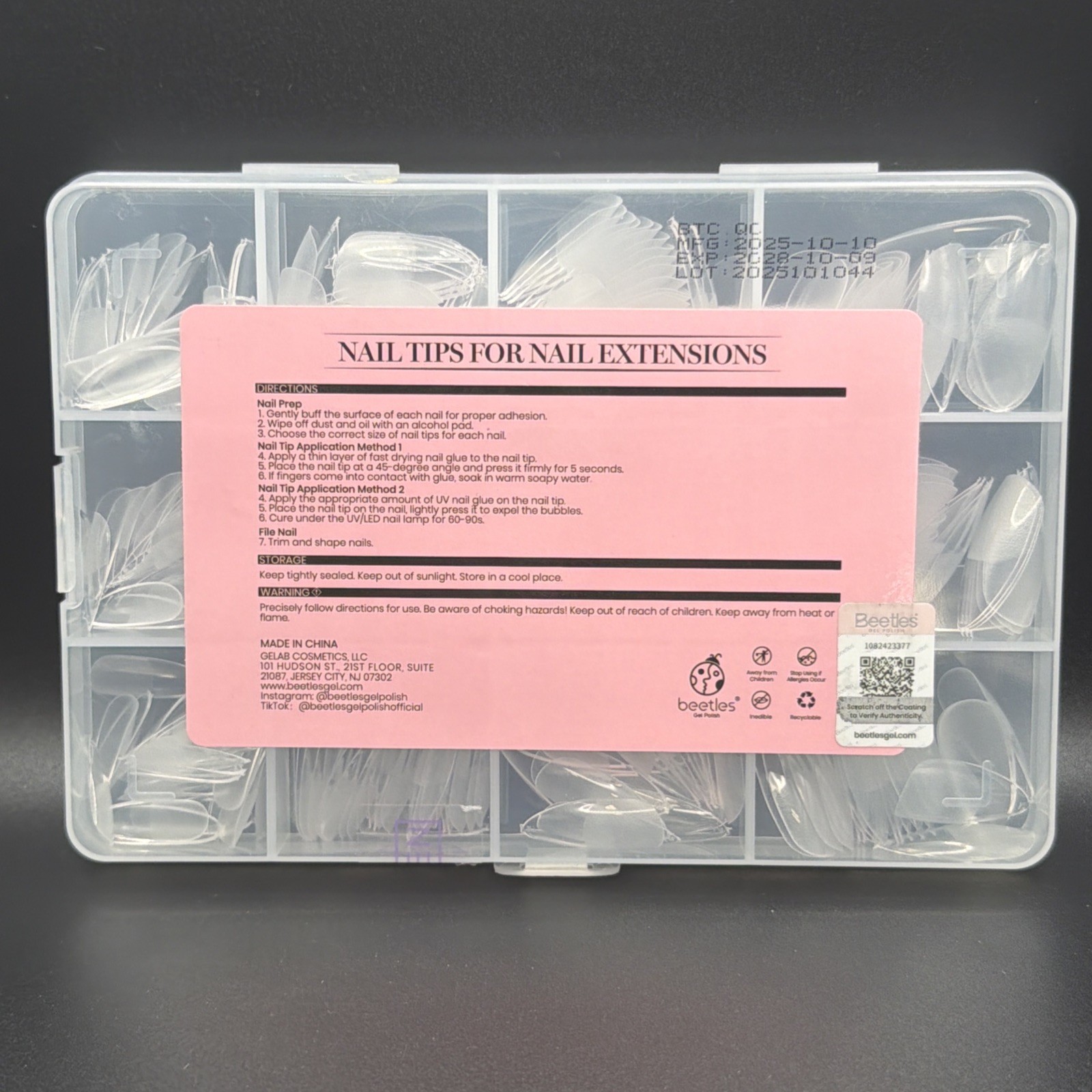 ETCH-X NAIL TIPS 288pcs 12 Sizes, Full Cover -half Matte Almond Medium B