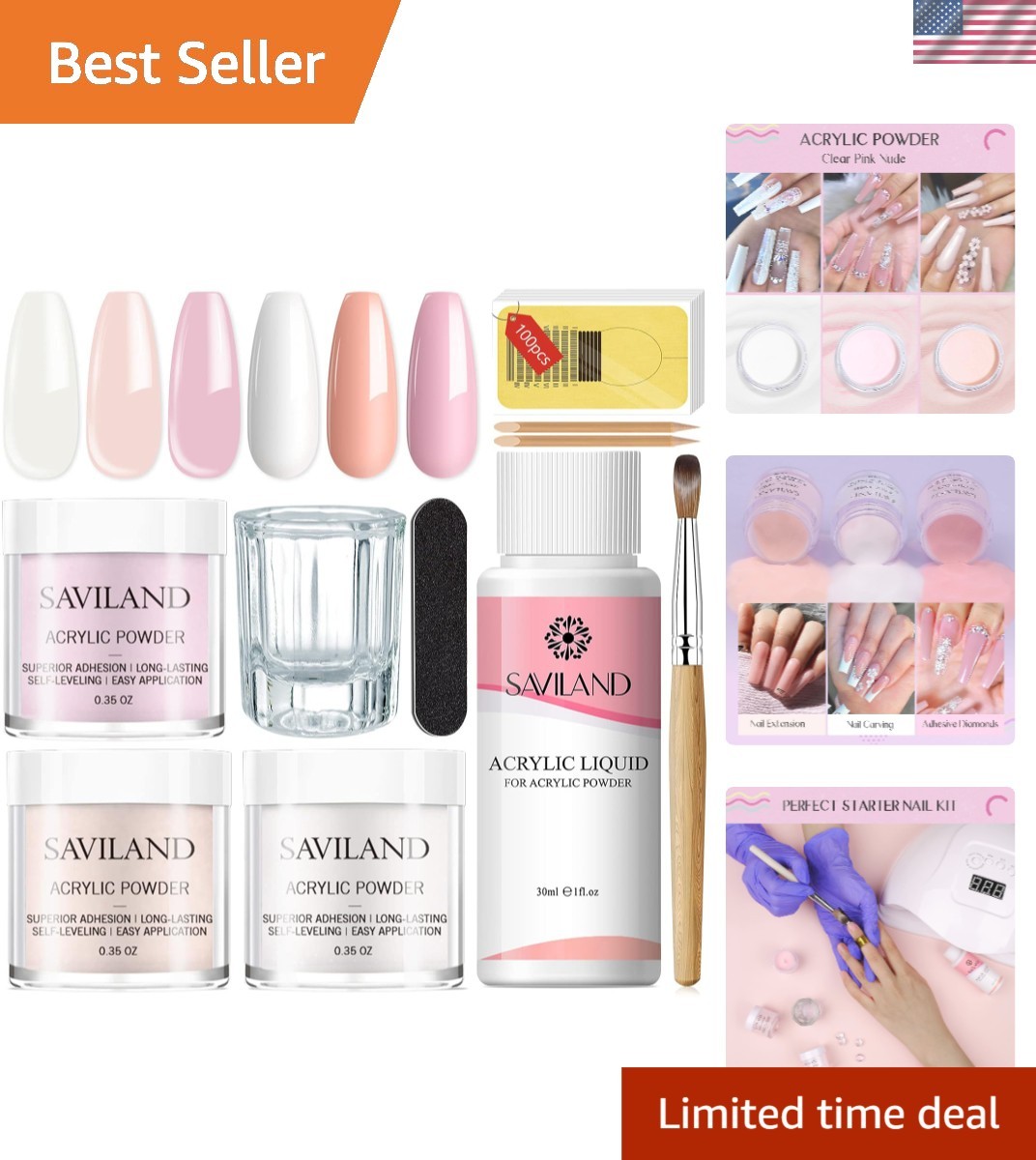 High-Quality Acrylic Nail Kit: Monomer Liquid, Brushes & Press On Nails Included
