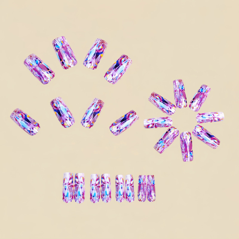 48p Long Coffin Transparent AB Big Crystal Rhinestone Bling Shiny Press on Nails