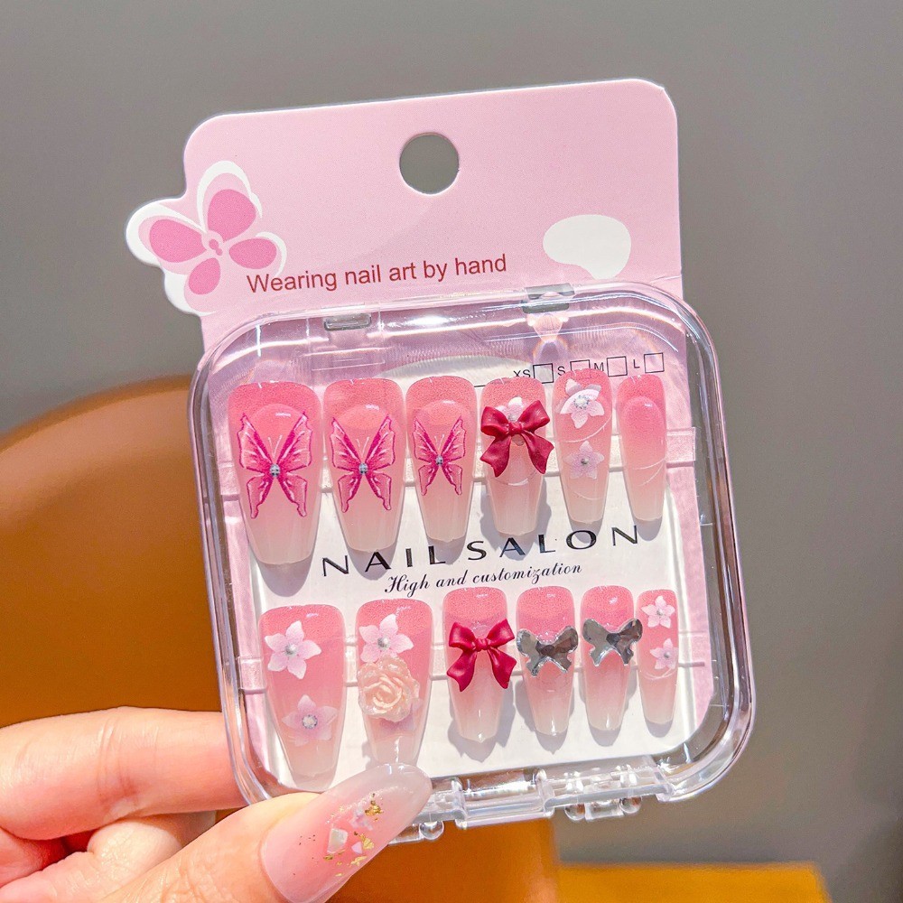 Cartoon Children Wearing Nails Cute Cherry Love Heart Long Nail Sticker Nail Tip