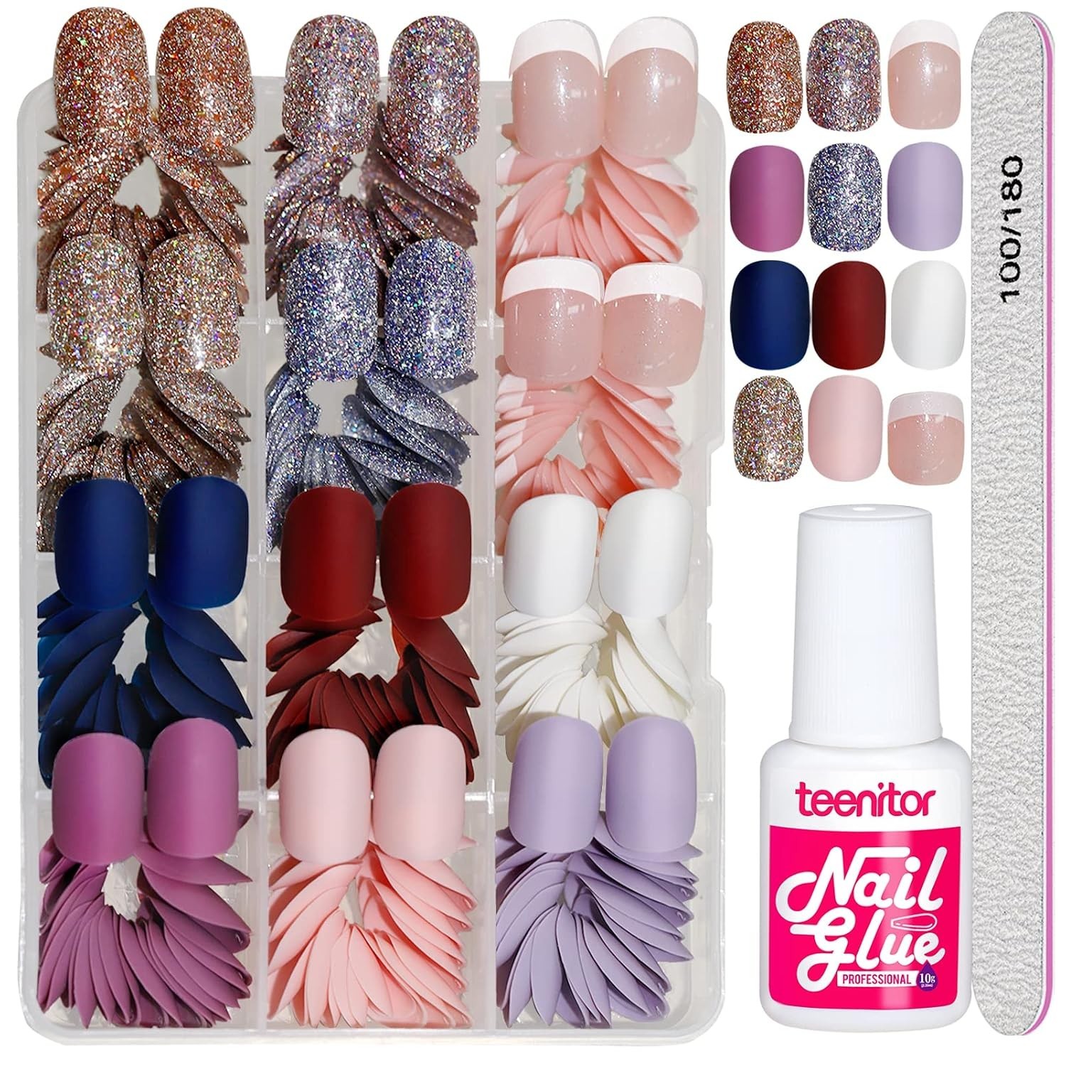 Matte Press on Nails, 288pcs Acrylic False Nails, Short Round & Square French…