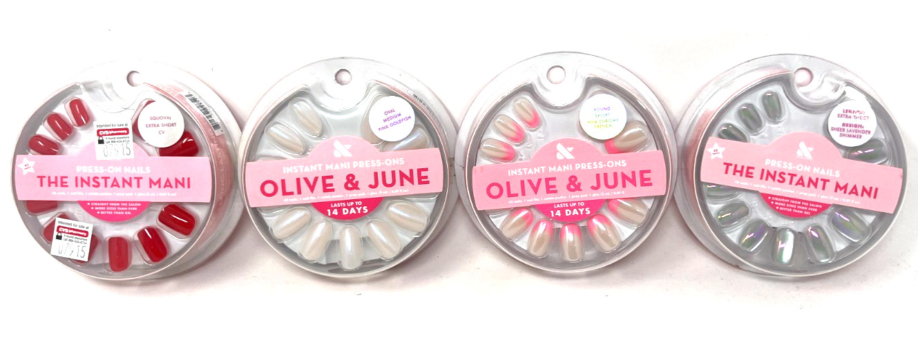 (4) Olive & June Press On Nails Instant Mani Sealed No Repeat Styles French