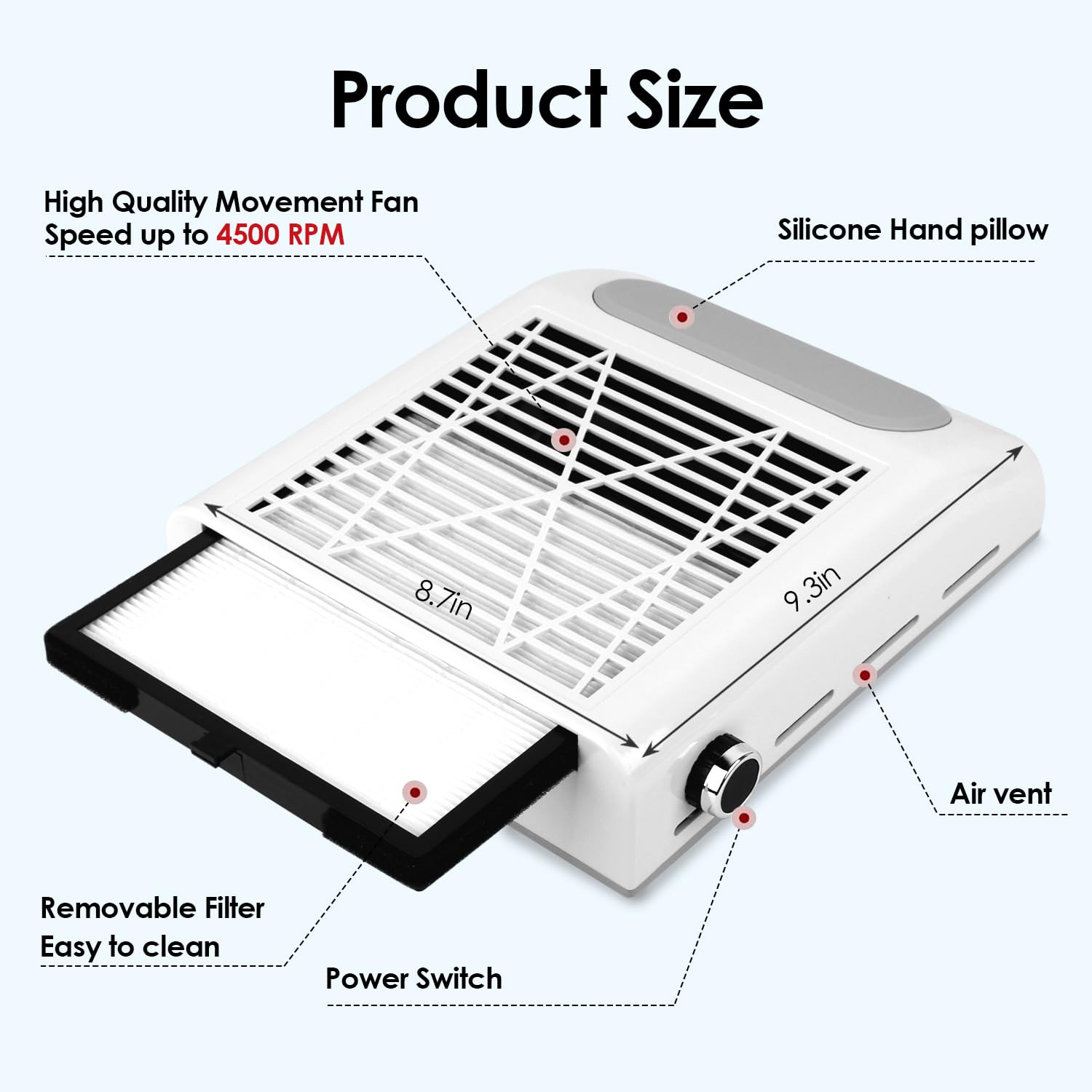Nail Dust Collector Vacuum 80W Adjustable Power Suction Nail Dust Cleaner Machi