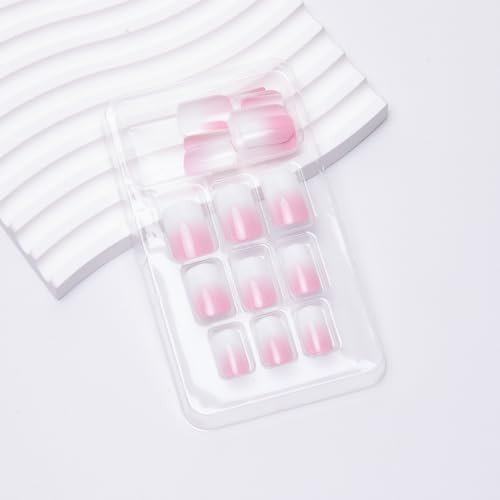 24Pcs Ombre Press on Nails Medium Square Acrylic Fake Nails Pink White Style34