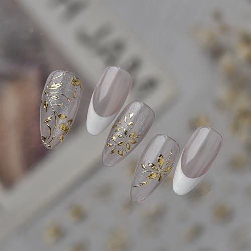Gold Silver Flower Leaf Nail Art Stickers 2 Sheets Self Gold Silver Leaf-4