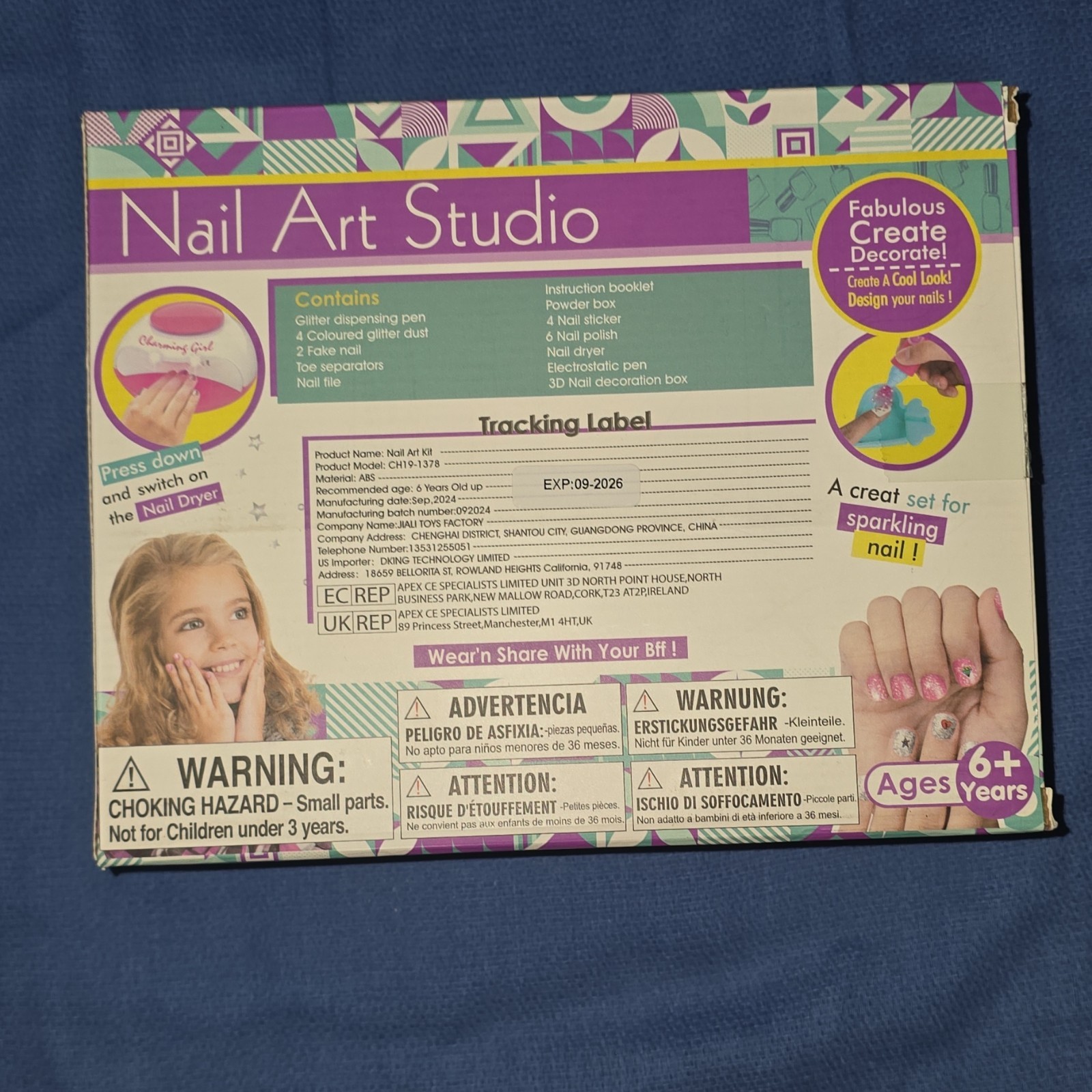 Nail Art Studio Glitter Nail Art Kit w/ Electric Nail Dryer, Multicolor