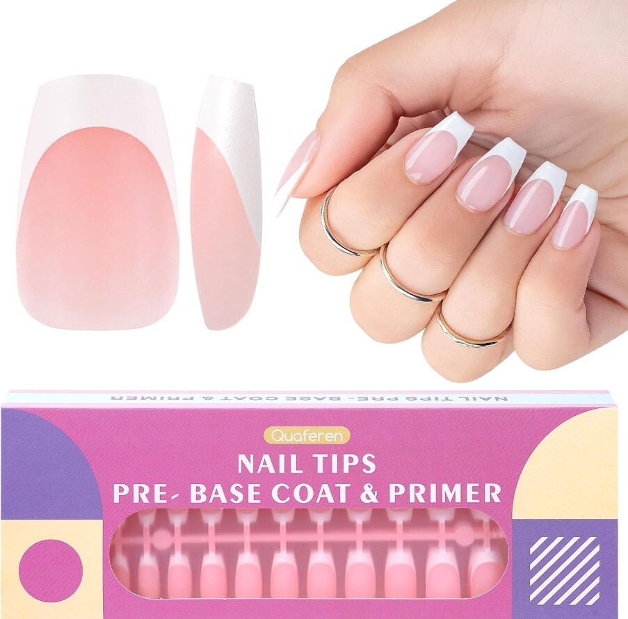 Soft Gel Nail Tips Short Pre Base Coat + Primer, 240 Pcs Pre short, pink
