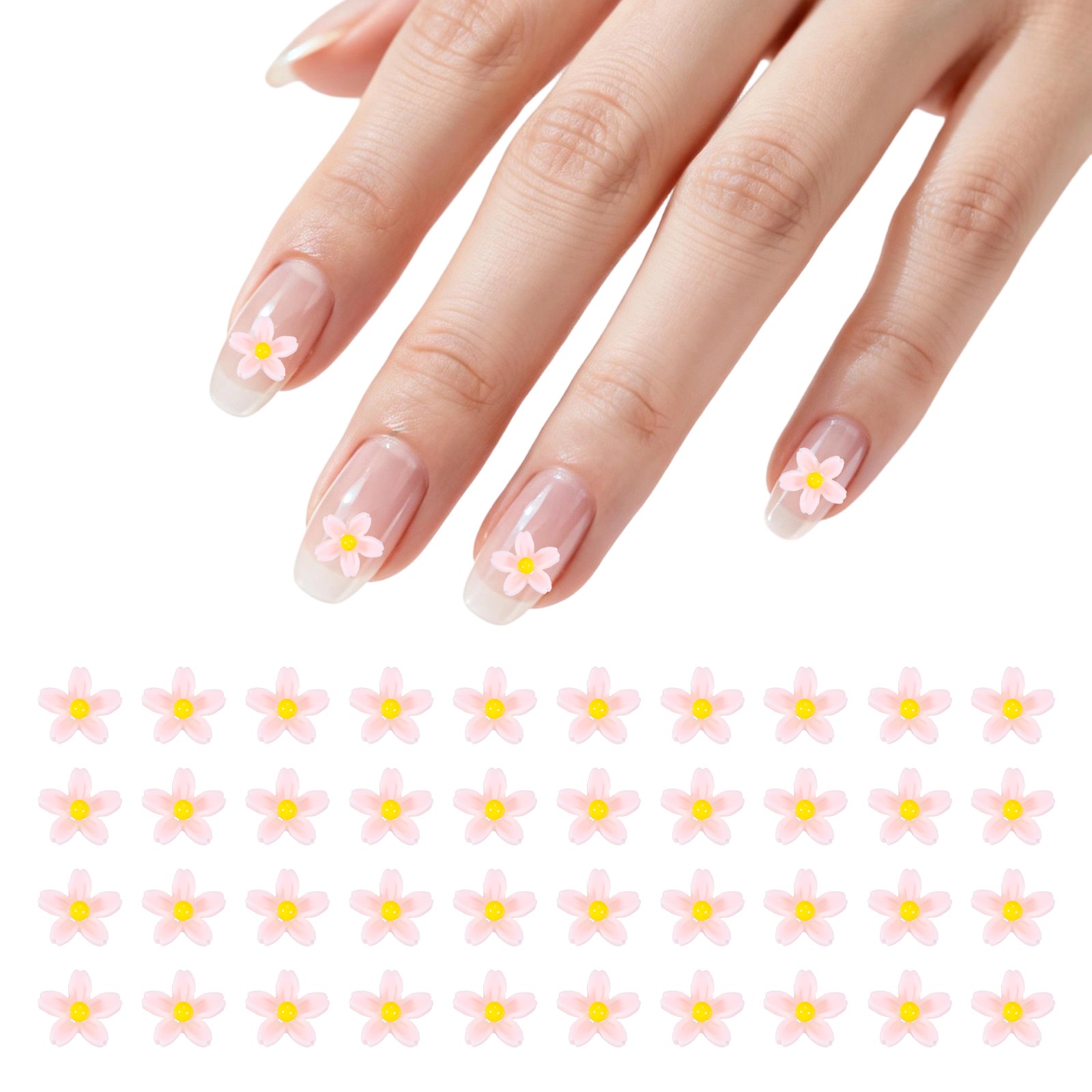 Resin Flowers, Mini 3D Flowers for Nails Tiny Resin 50 Pcs & Pink