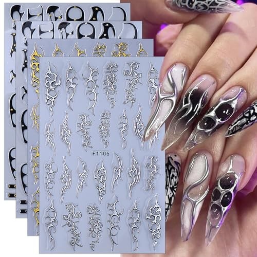 8 Sheets Goth Nail Stickers for Nail Art 3D Punk Style Black Belt Nail Goth-8