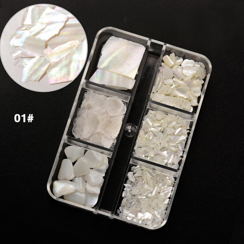 6 Grids Nail Art Abalone Shell Irregular Fragment 3D Charm Decoration Slice DIY
