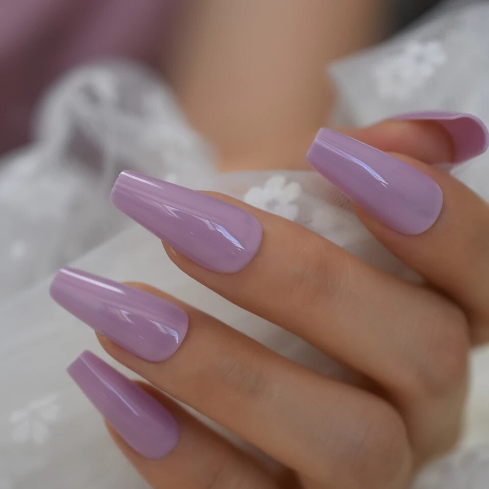 24 Press on nails kit w glue Long coffin lavender purple