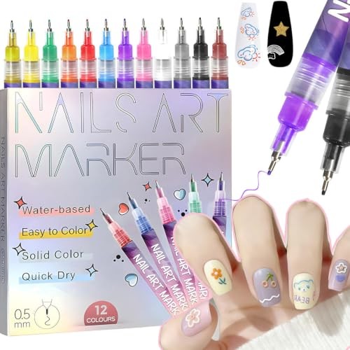 12pcs Nail Art Pens Set 0.5mm Fine Tip Quick-Drying Waterproof Colors