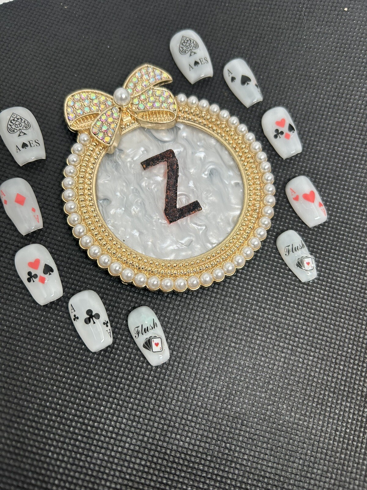 Z NAILZ! Handmade Milky White Casino/Card Themed Press On Nails