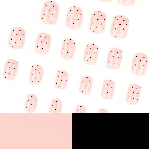 24Pcs Polka Dot Press on Nails Short Square Fake Nails Black Dot False dot