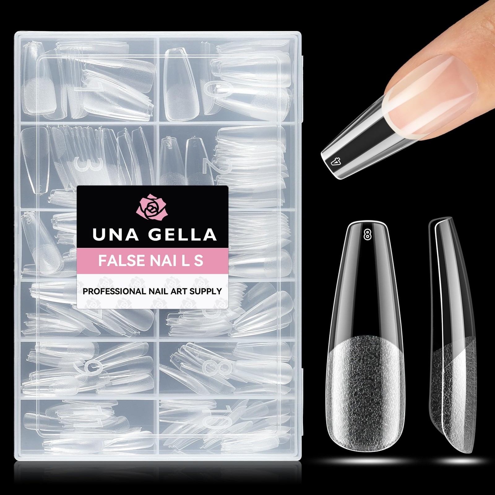 UNA GELLA Long Coffin Nail Tips: 216pcs 216 Piece Assortment, Clear