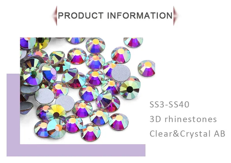 2025 Top quality SS3-SS50 Clear Crystal White 3D Nail Art Decoration rhinestones