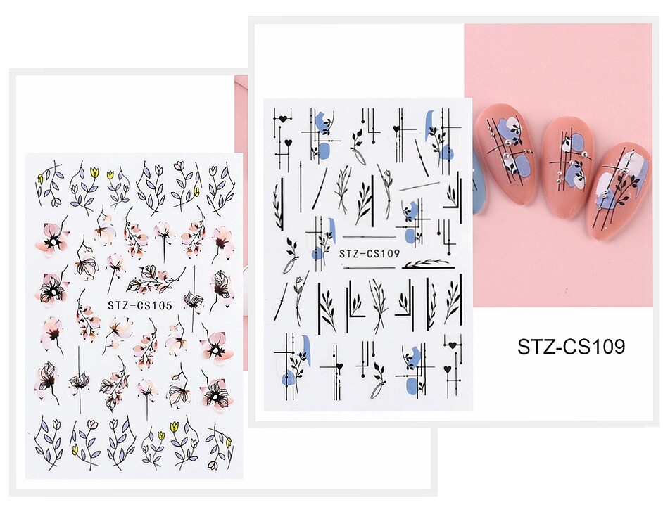 Blossom Branches Geometric Lines Nail Sticker Flower Branch Leaf Nail Decals