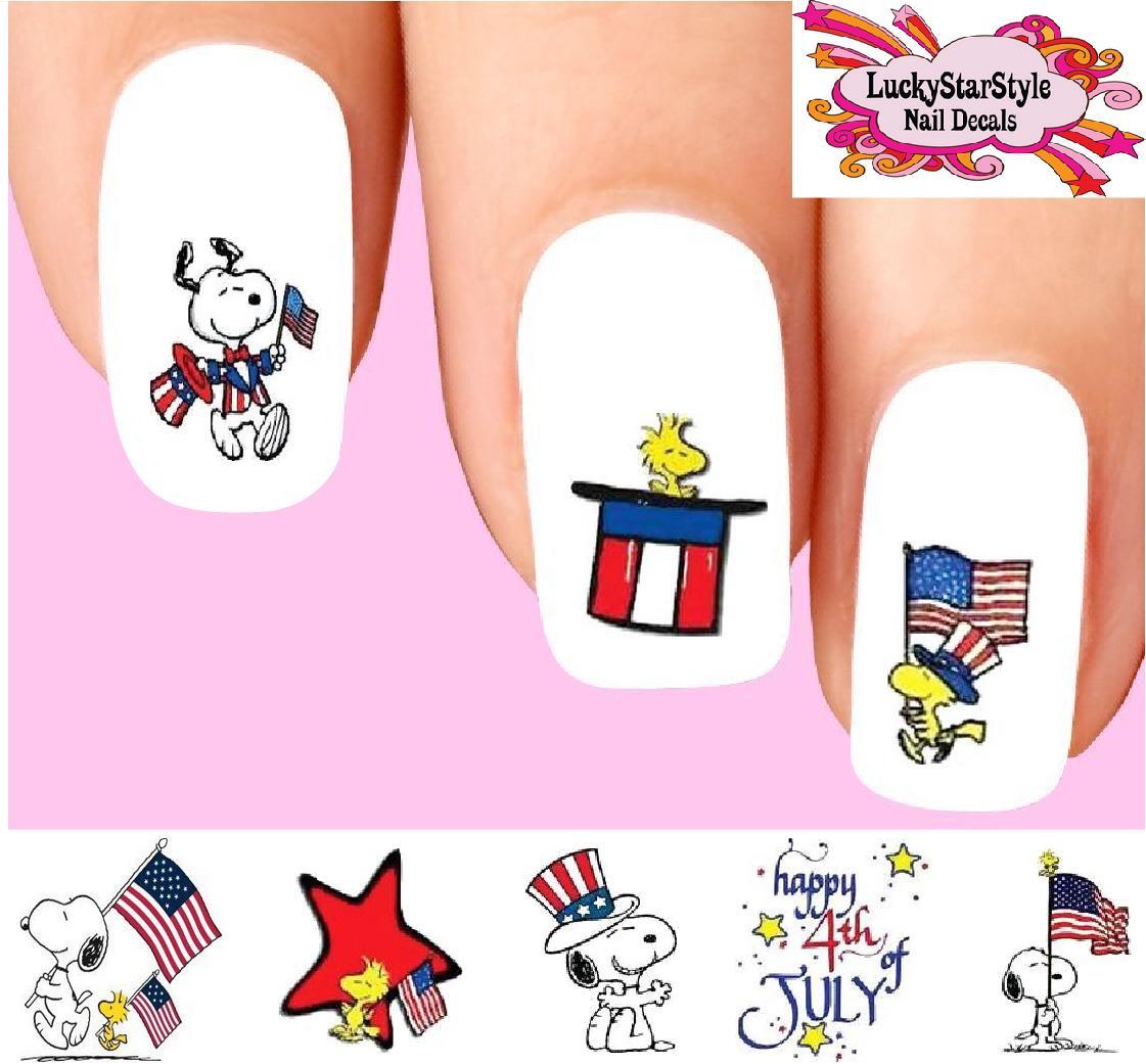 Waterslide Nail Decals Set of 20 – Happy 4th of July Snoopy Woodstock Assorted