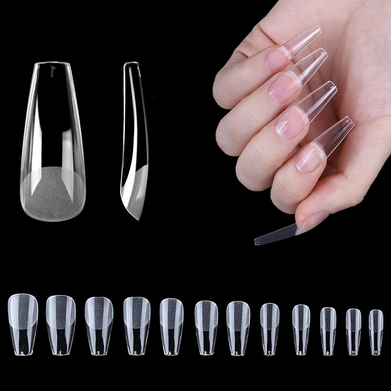 120 Pcs Long Coffin Nail Tips, Clear Half Matte Acrylic Full Cover Nail Tips