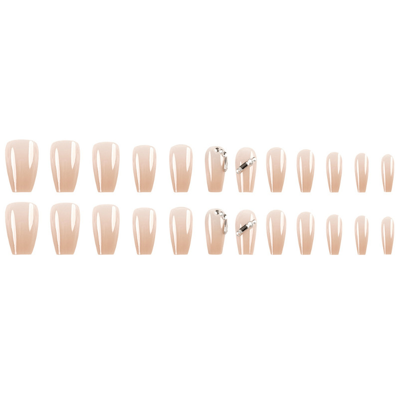 48P-Press on Nails Minimalist Nude Diamond Glossy Short Square Nail Set Reusable