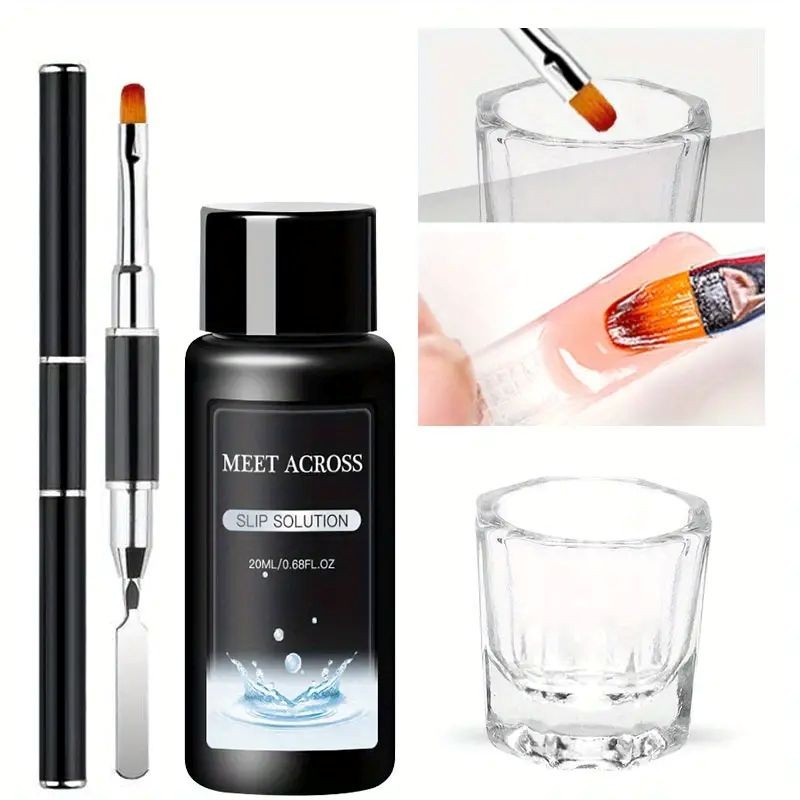 3-Piece Gel Nail Art Kit | Double-End Nail Brush Pen + Nail Gel + Slip Solution