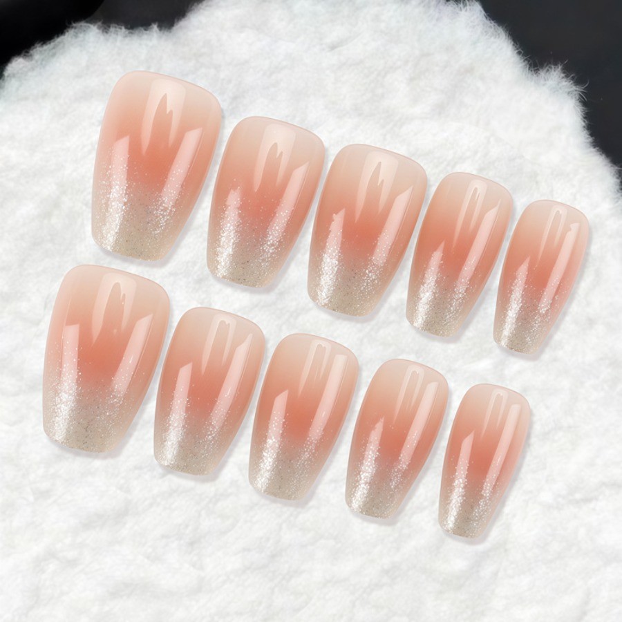 Press on Nail – Pink Gradient, Medium Short Square Fake Nail, 48 Piece Set