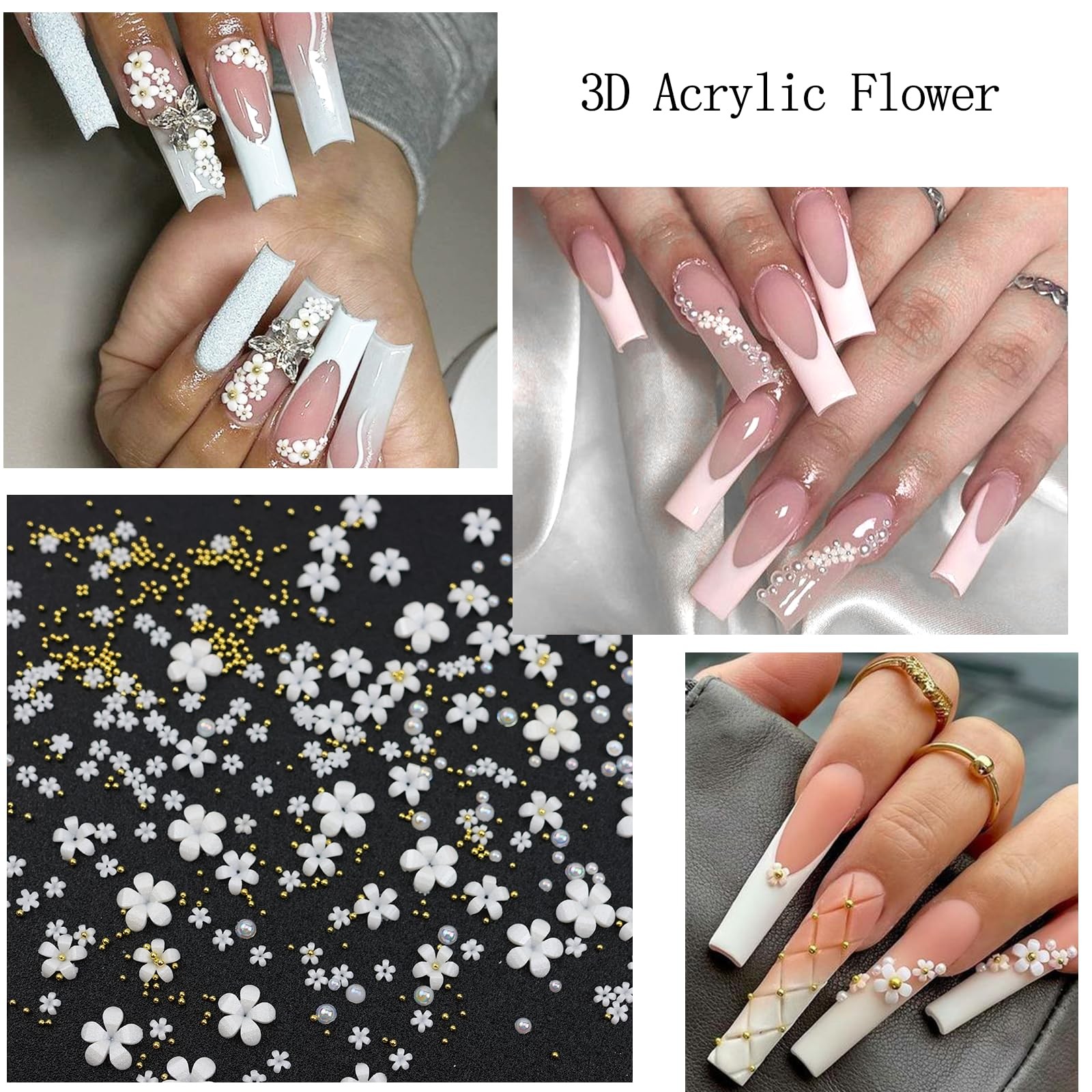 SEMATA 3D Flower Nail Art Charms Flatback White Nail Gems Pearls for Women | …