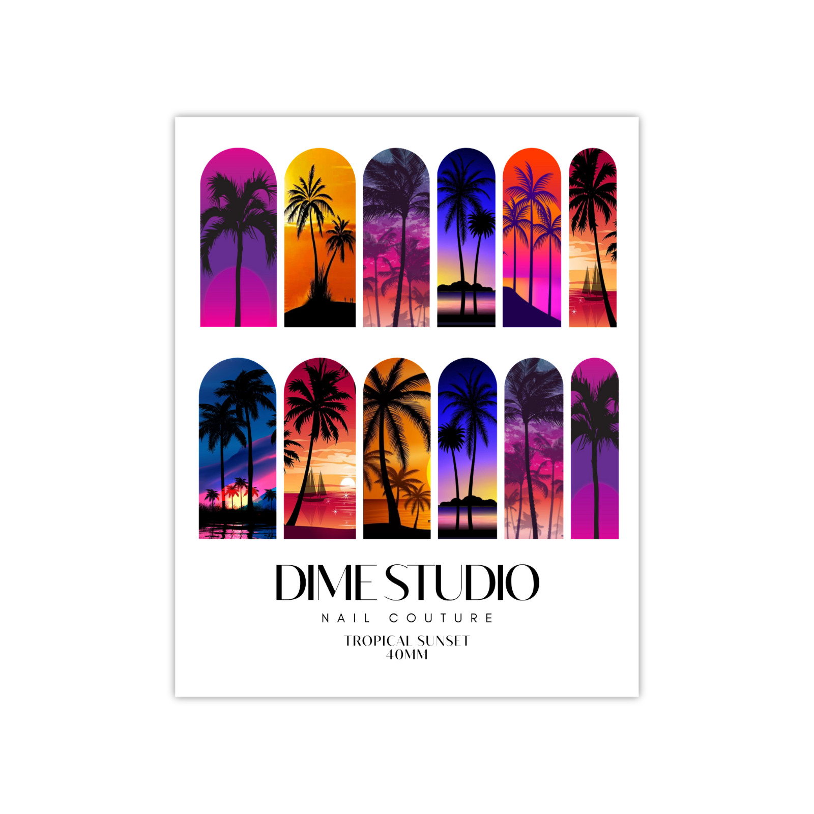 Tropical Vacay Palm Tree Sunsets Nail Decals Waterslide Nail Wraps