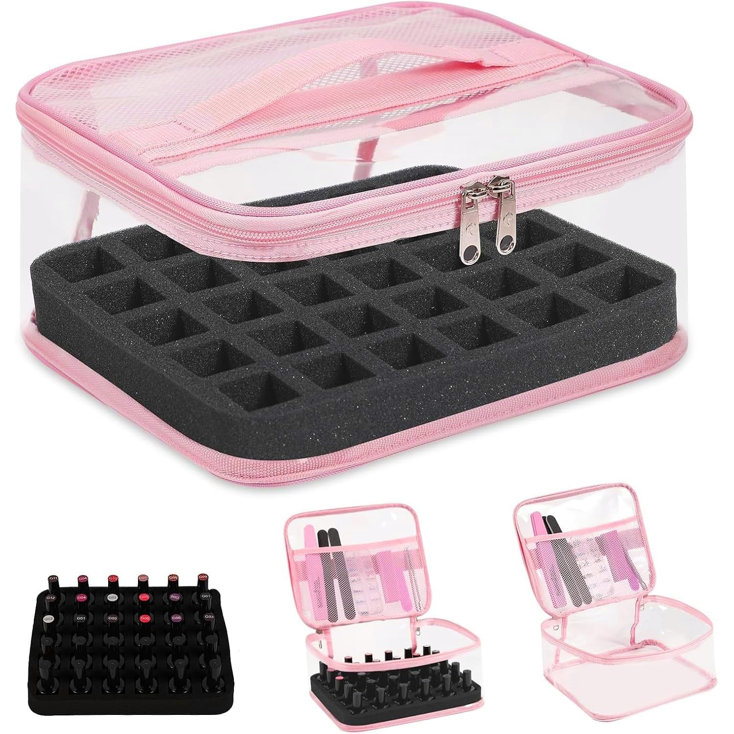 Beloving Clear Nail Polish Organizer Holds 30 Bottles PVC Nail Polish Case Se…