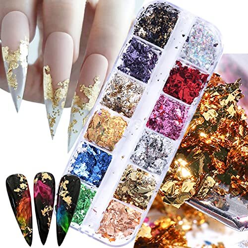 Holographic Nail Glitter 12 Colors Sparkly Ultra-Thin Aluminum Foil Nail Foils