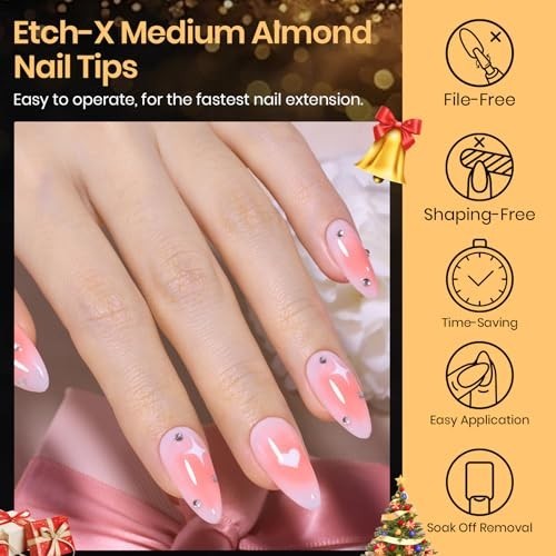 Medium Almond Nail Tips 576pcs – Pre-Etched Soft Gel, Half Matte Full Cover, Cle