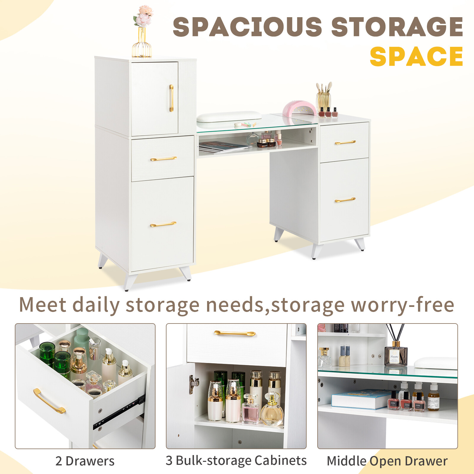 Manicure Table Nail Station Makeup Desk with Drawers Beauty Salon