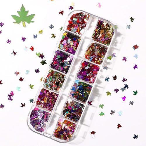 2Box Fall Art Glitter Maple Leaf Nail Art Glitter Sequins 3D Glitter 3