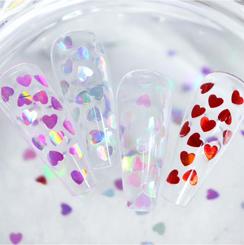 Holographic Love Hearts Nail Art Glitter Sequins Valentines Day Nail Charms NH25