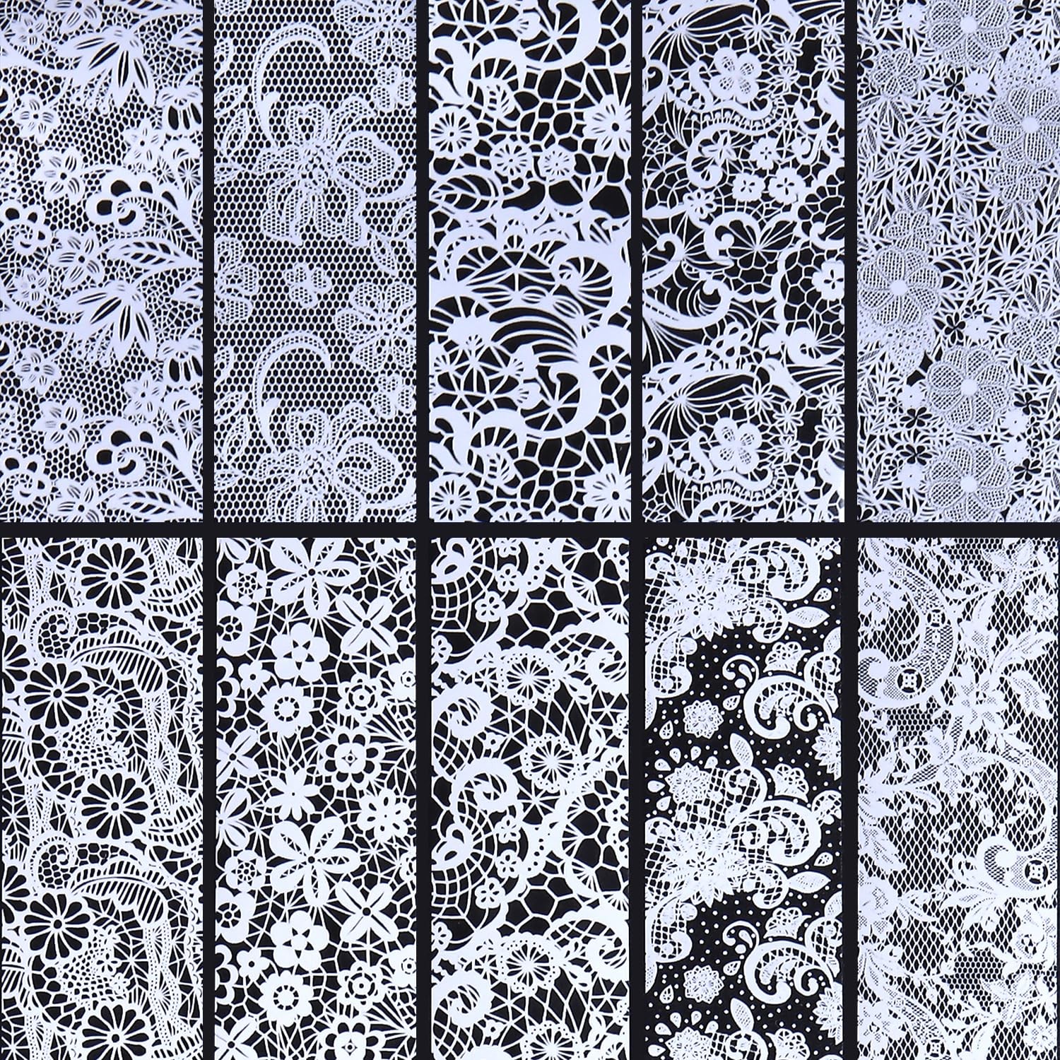 SUTOKAKA White Lace Nail Art Foil Stickers 10 Rolls