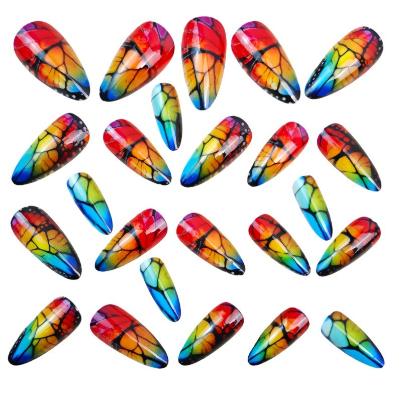 48 Pieces of Multi-color Fashionable Round Head Almond Simple Wearing Nail Art