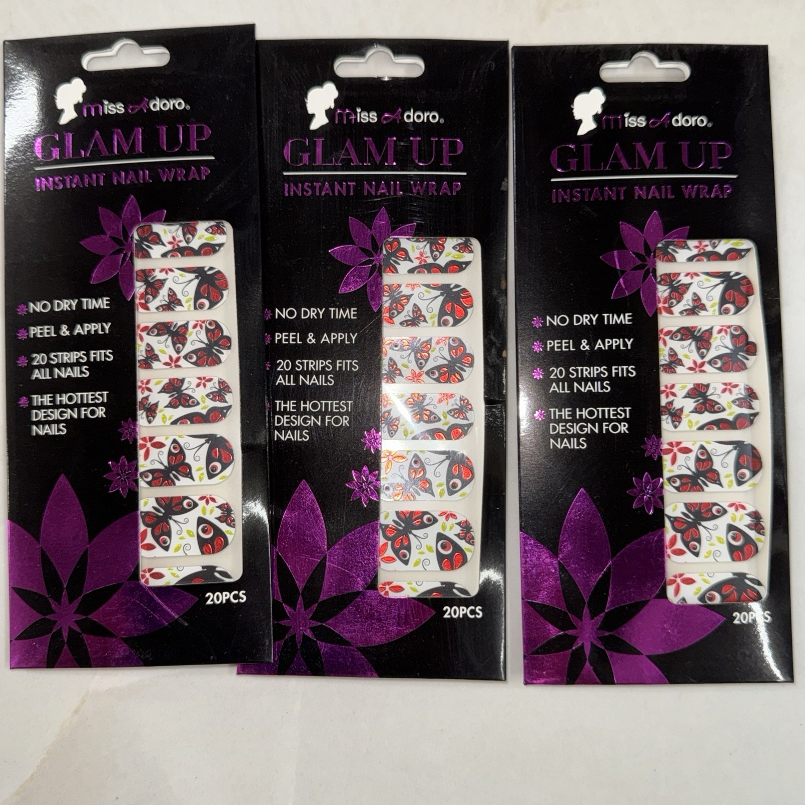6 Pack – Adoro Glam Up Instant Nail Wrap Stickers 20 on each box #03